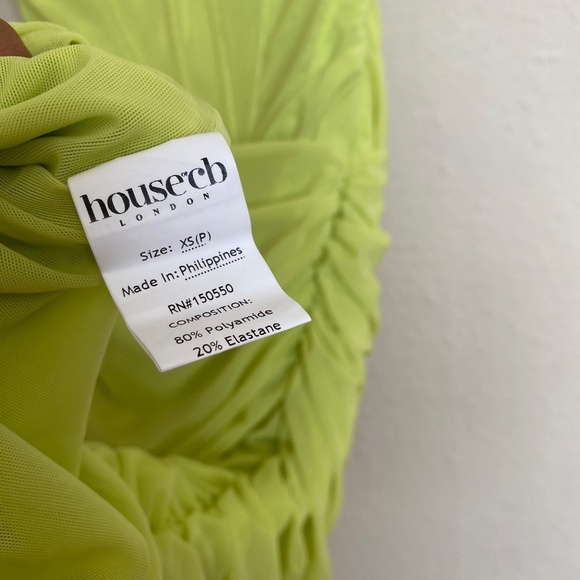 HOUSE OF CB 'Valentina'Lime neon Asymmetric Cutout Midi‎ Dress/Size XS plus cup - Picture 14 of 16